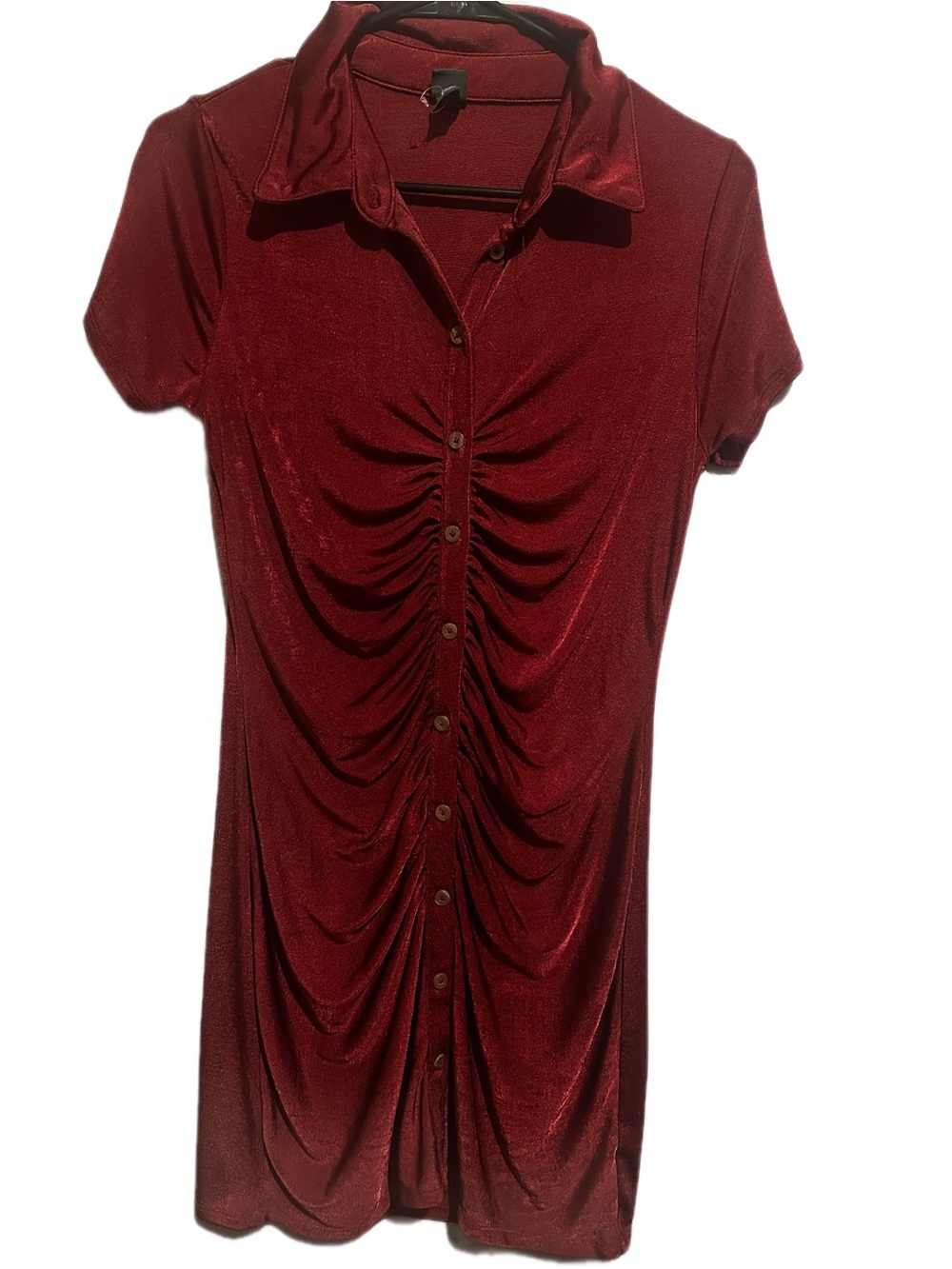 Roots Burgundy Ruched Button-Front Collared Top